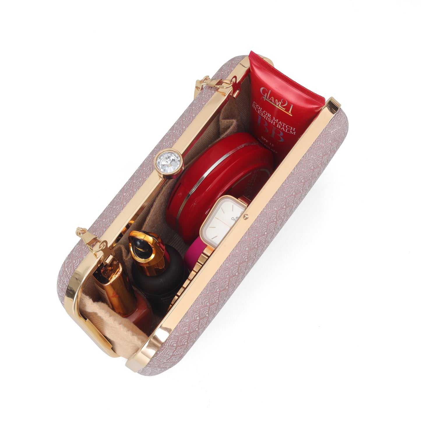 Women’s Luxury Box Clutch with Gold Chain – Party, Wedding & Evening Handbag