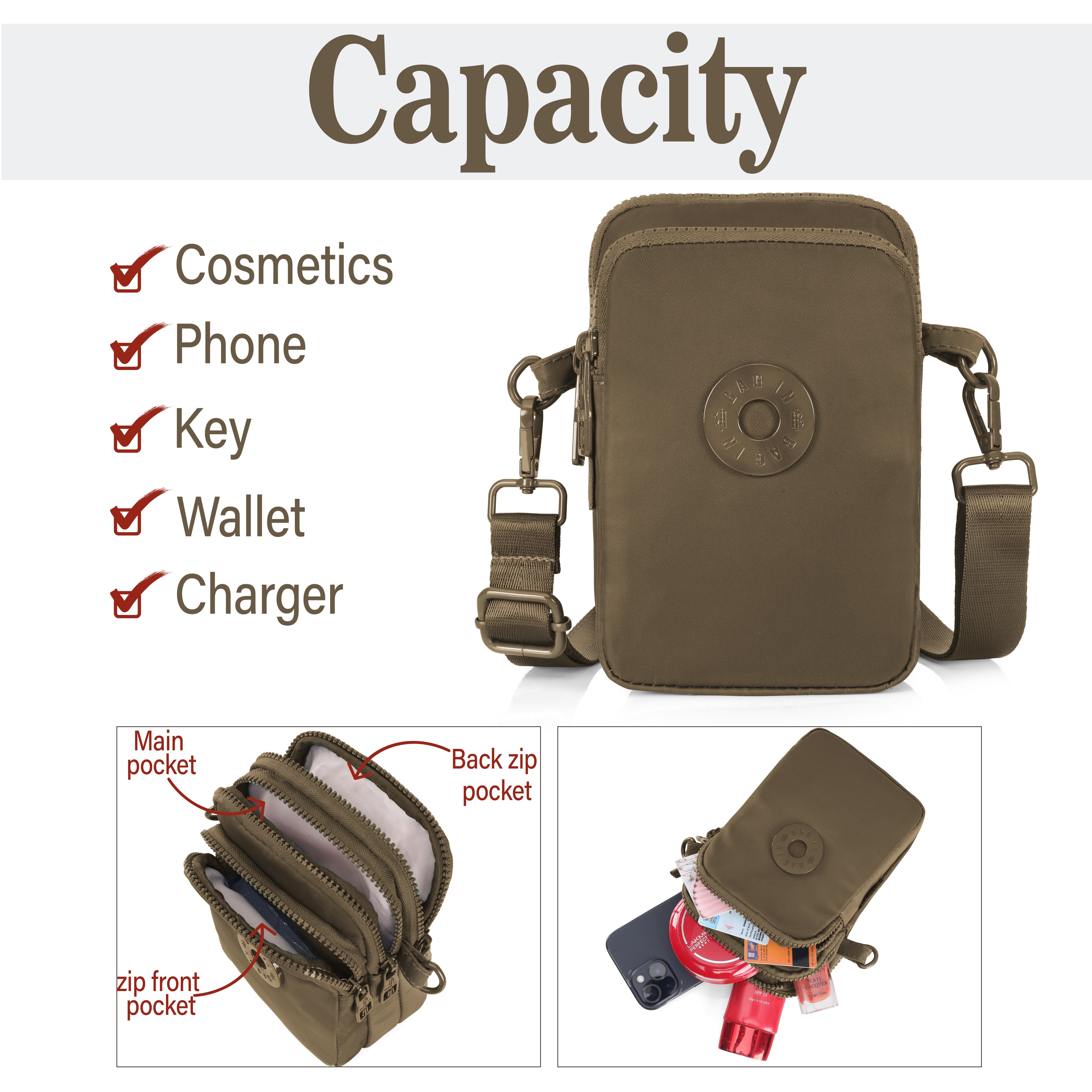JI Accessories Brown-Color Mini Crossbody Sling Bag for Women – Stylish, Lightweight & Travel Friendly