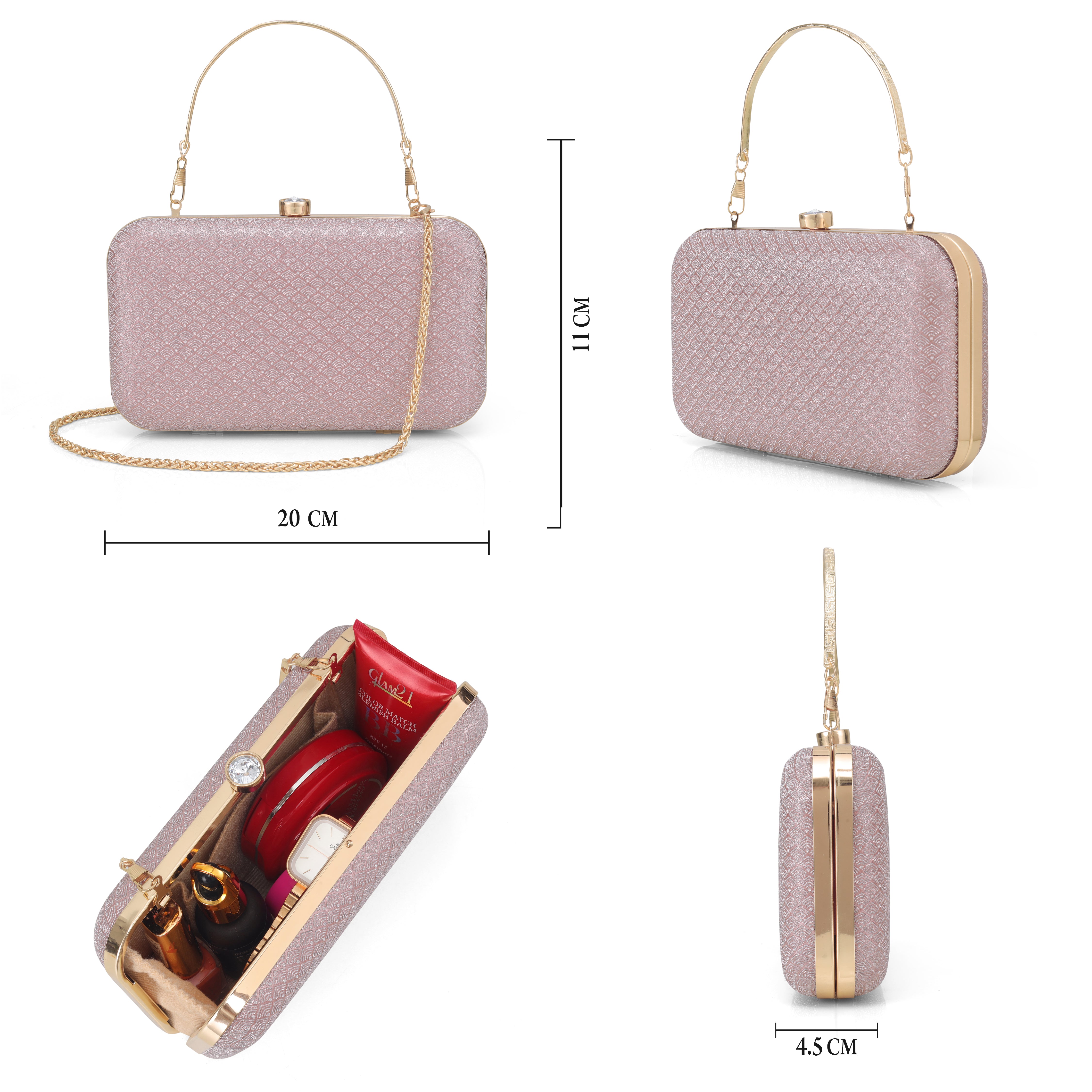 Women’s Luxury Box Clutch with Gold Chain – Party, Wedding & Evening Handbag