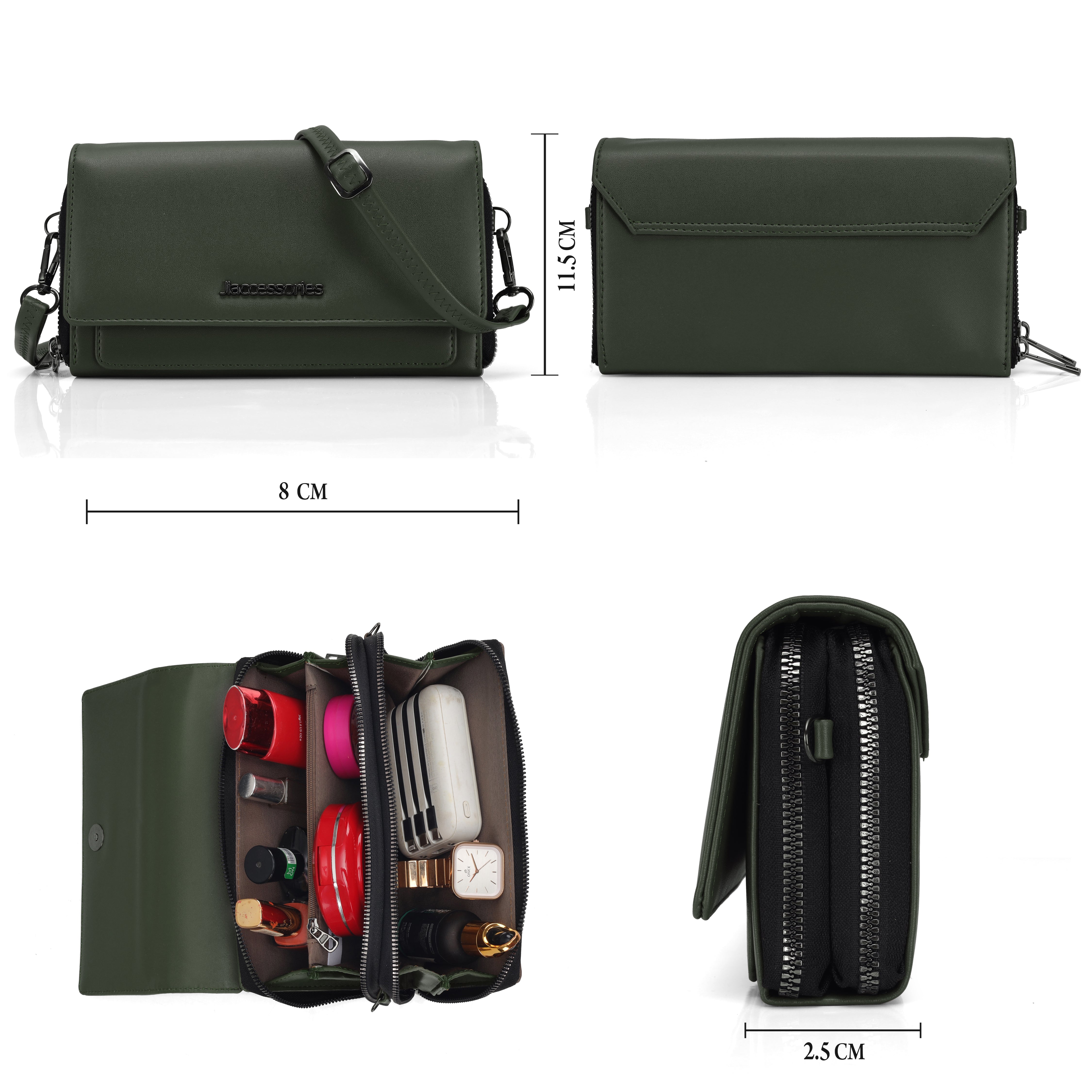 JI Accessories Women’s Multi-Compartment Wallet Clutch – Zippered Long Purse with Sling Strap (Multi-Color)
