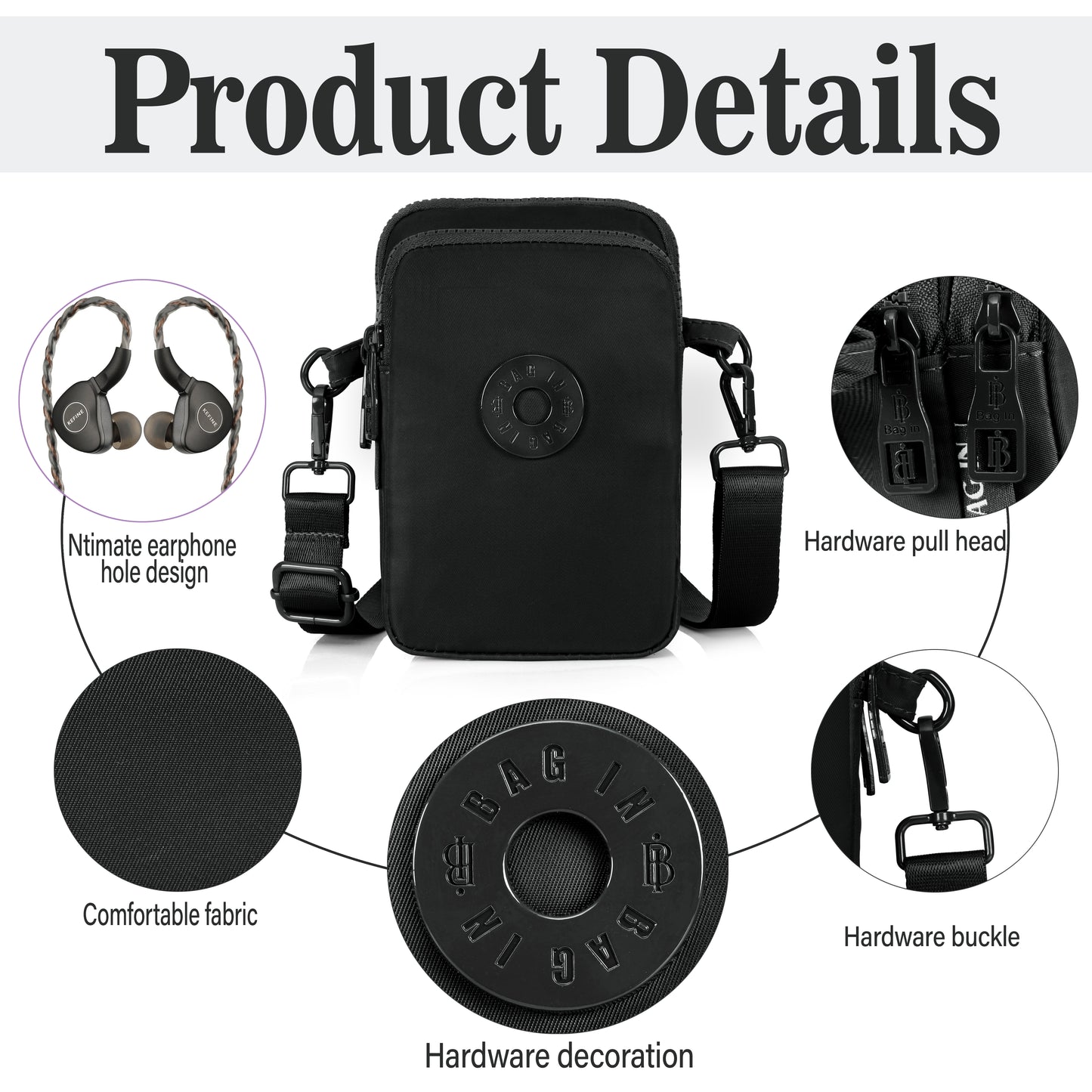 JI Accessories Black-Color Mini Crossbody Sling Bag for Women – Stylish, Lightweight & Travel Friendly