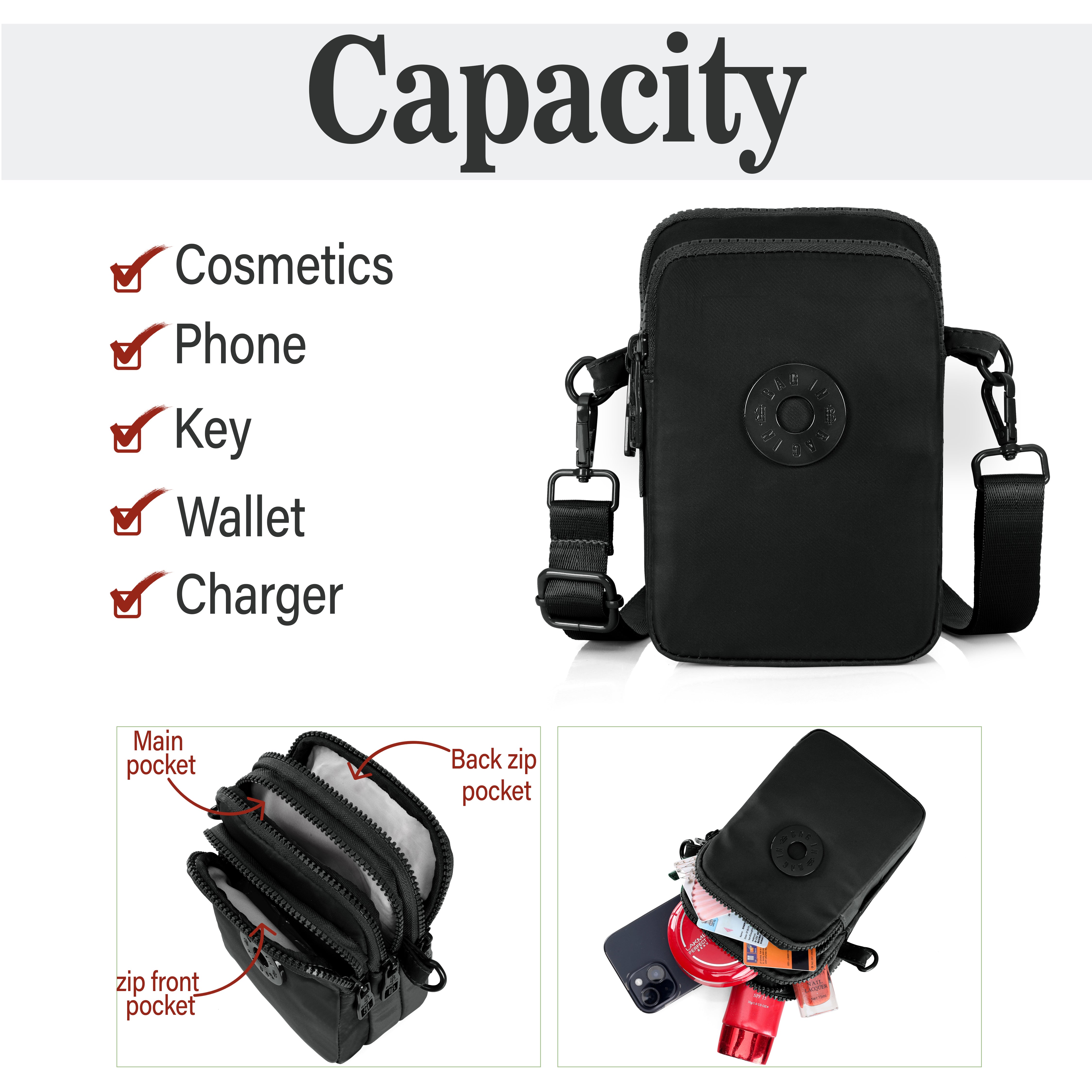 JI Accessories Black-Color Mini Crossbody Sling Bag for Women – Stylish, Lightweight & Travel Friendly