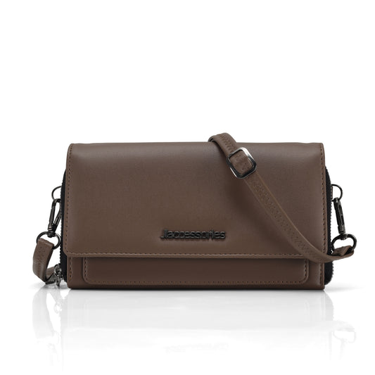 JI Accessories Women’s Multi-Compartment Wallet Clutch – Zippered Long Purse with Sling Strap (Multi-Color)