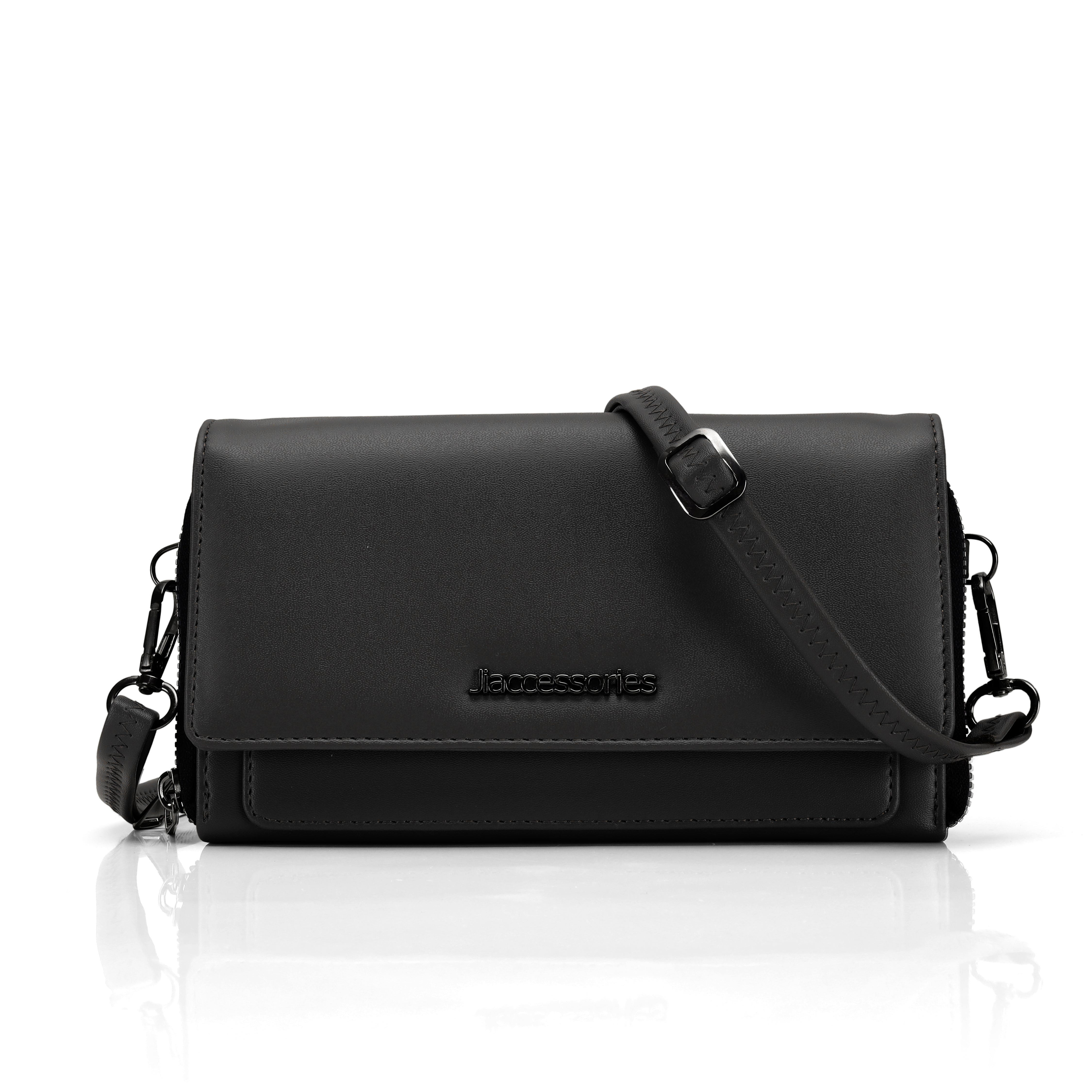 JI Accessories Women’s Multi-Compartment Wallet Clutch – Zippered Long Purse with Sling Strap (Multi-Color)