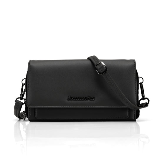 JI Accessories Women’s Multi-Compartment Wallet Clutch – Zippered Long Purse with Sling Strap (Multi-Color)