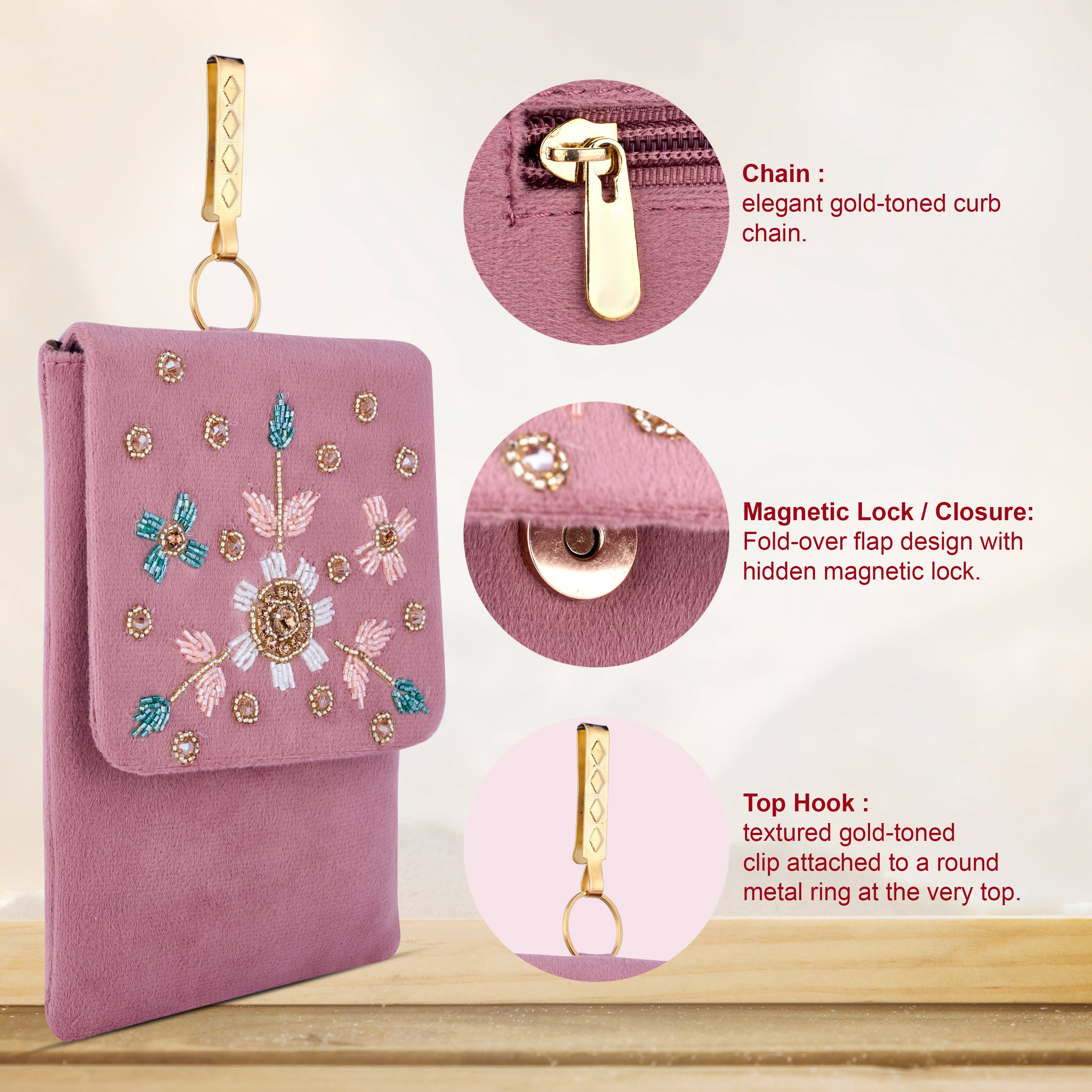 Bag in Floral Beaded Mobile Sling Bag for Women