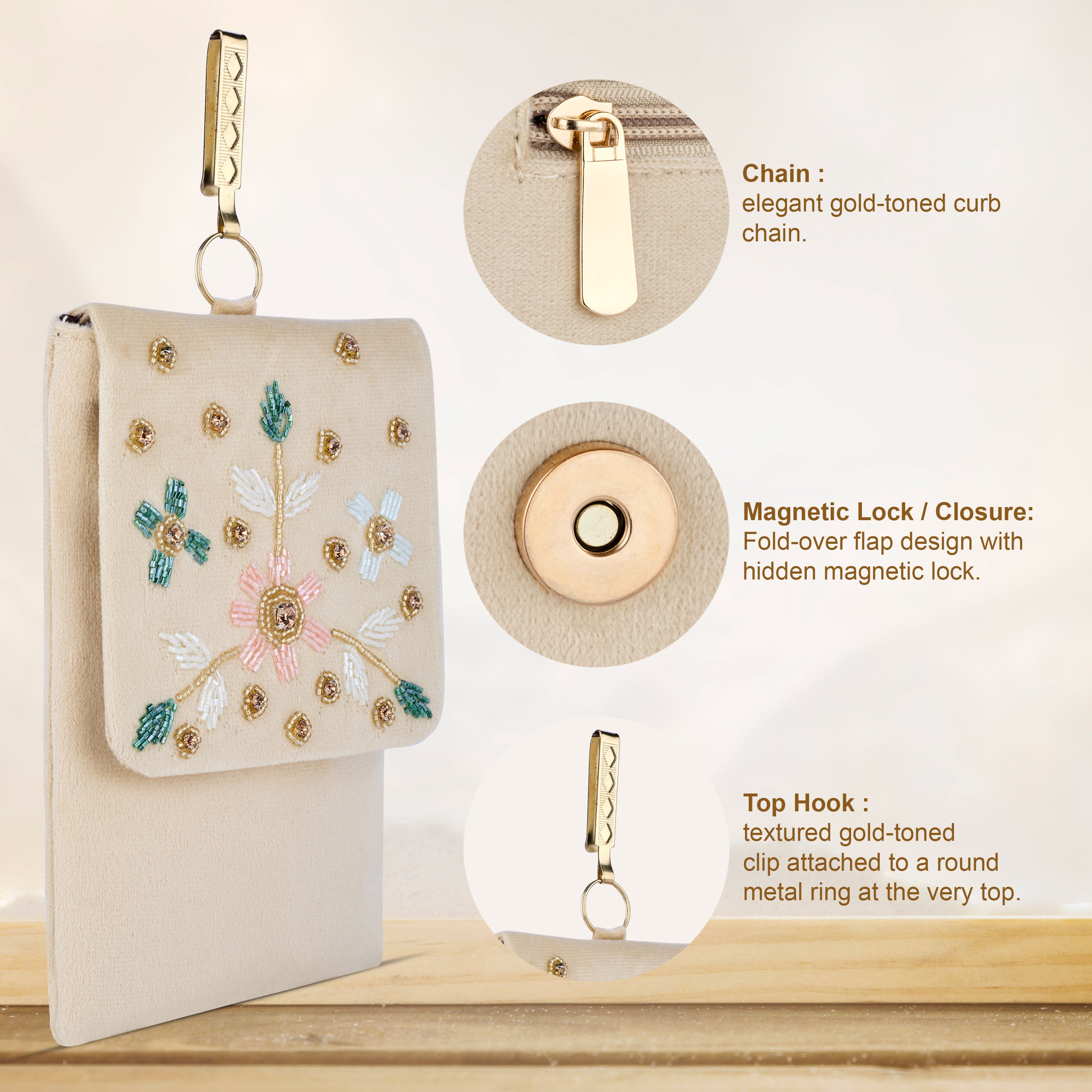 Bag in Floral Beaded Mobile Sling Bag for Women