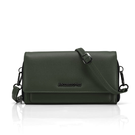 JI Accessories Women’s Multi-Compartment Wallet Clutch – Zippered Long Purse with Sling Strap (Multi-Color)