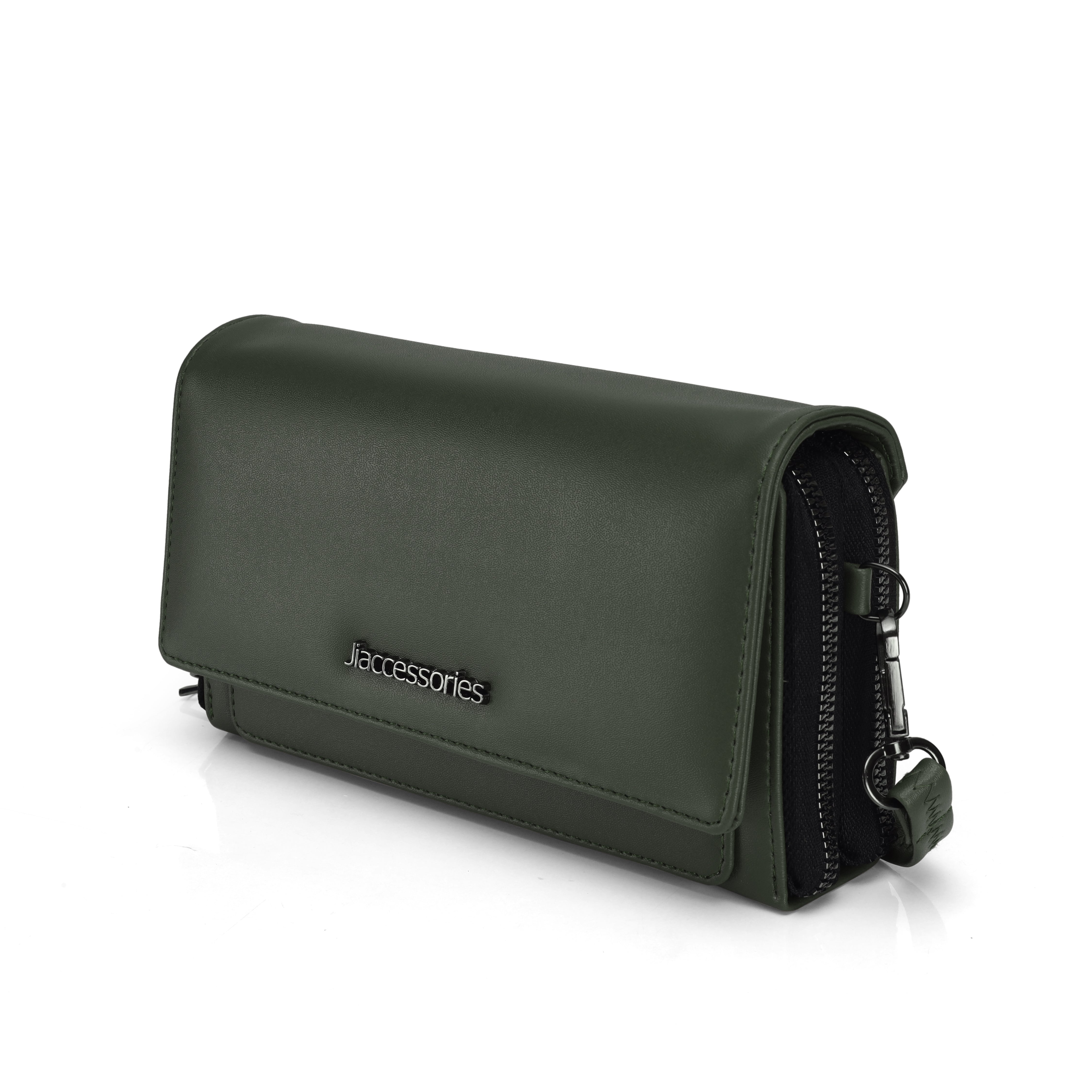 JI Accessories Women’s Multi-Compartment Wallet Clutch – Zippered Long Purse with Sling Strap (Multi-Color)