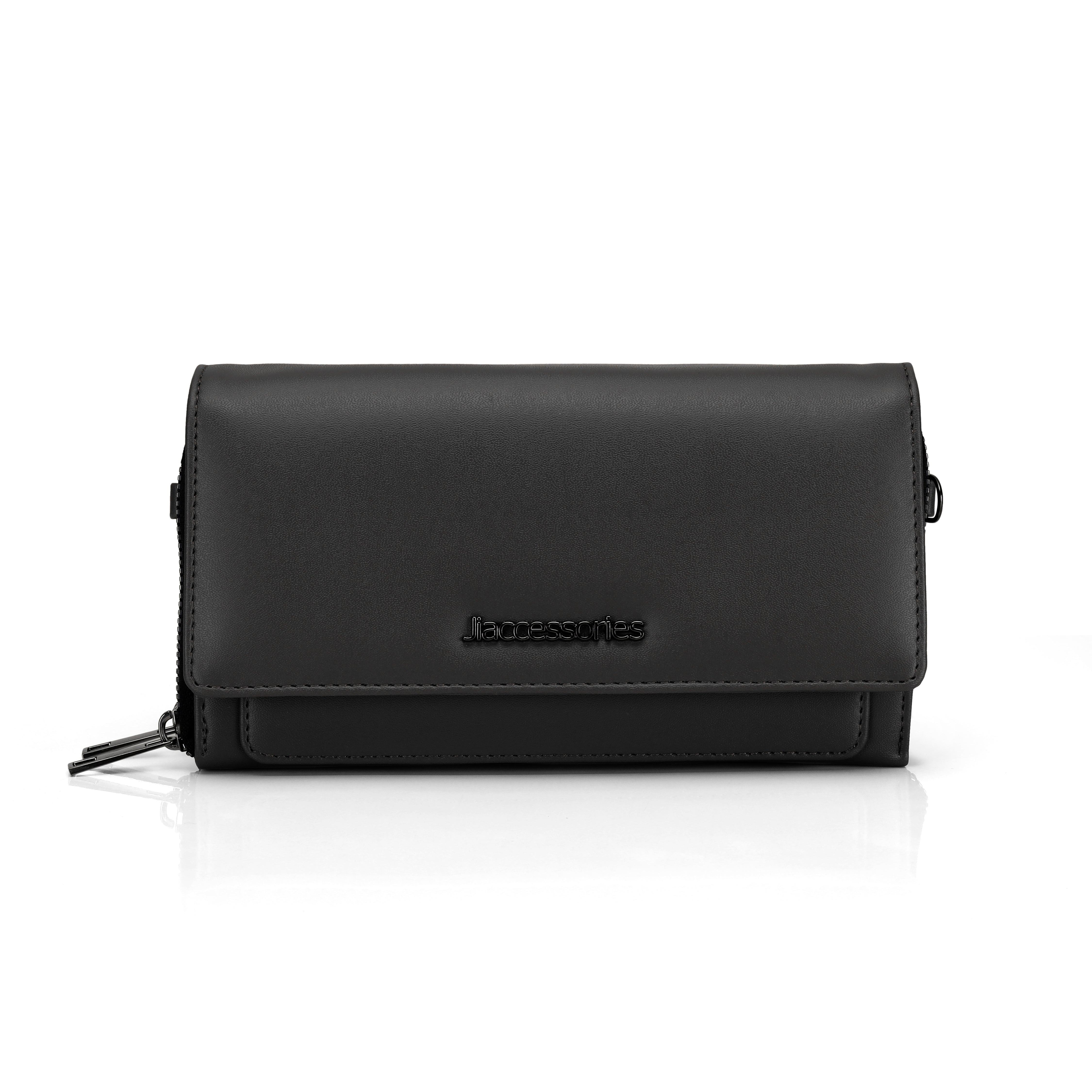 JI Accessories Women’s Multi-Compartment Wallet Clutch – Zippered Long Purse with Sling Strap (Multi-Color)