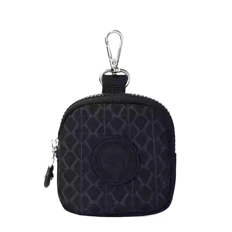 Bag in Mini Coin Purse Pouch with Zipper and Keychain Clip – Small Travel Wallet for Coins, Earbuds, Keys – Compact 10x10x2cm Square Organizer for Women (Black)