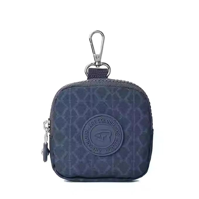 Bag in Mini Coin Purse Pouch with Zipper and Keychain Clip – Small Travel Wallet for Coins, Earbuds, Keys – Compact 10x10x2cm Square Organizer for Women (Blue)