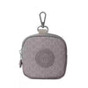 Bag in Mini Coin Purse Pouch with Zipper and Keychain Clip – Small Travel Wallet for Coins, Earbuds, Keys – Compact 10x10x2cm Square Organizer for Women (Grey & Pink)