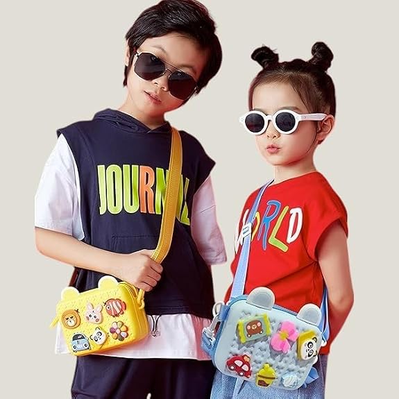 J I Cartoon Soft Silicone Bag Crossbody Shoulder Bag Purse Waterproof Anti Fall Stationery Storage Bag Handbag Sweet Birthday Gift For Children Students Girls, Multicolor