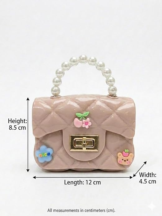 J I Kids Pearl Handle Mini Purse Bag Cute Cartoon Decorative Handbag for Girls
