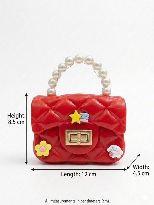 J I Kids Pearl Handle Mini Purse Bag Cute Cartoon Decorative Handbag for Girls