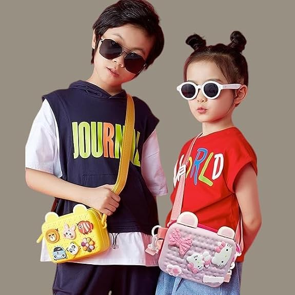 J I Cartoon Soft Silicone Bag Crossbody Shoulder Bag Purse Waterproof Anti Fall Stationery Storage Bag Handbag Sweet Birthday Gift For Children Students Girls, Multicolor