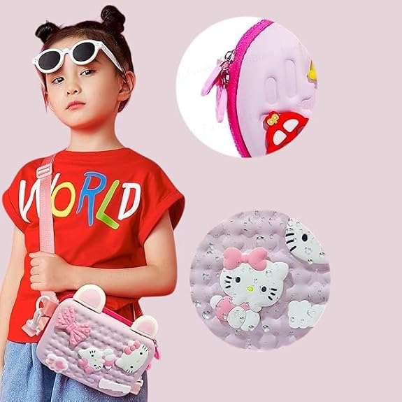 J I Cartoon Soft Silicone Bag Crossbody Shoulder Bag Purse Waterproof Anti Fall Stationery Storage Bag Handbag Sweet Birthday Gift For Children Students Girls, Multicolor