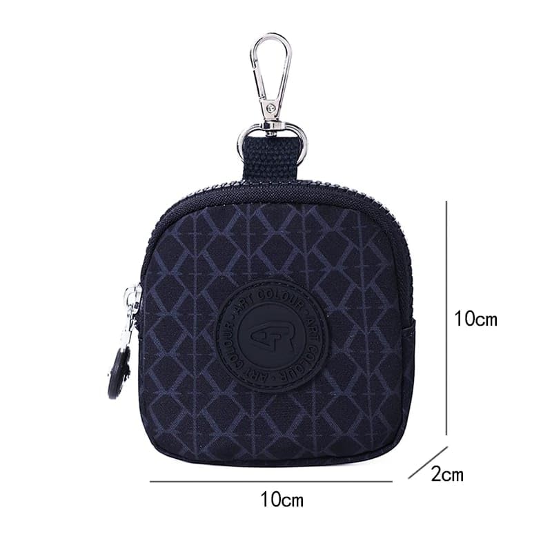 Bag in Mini Coin Purse Pouch with Zipper and Keychain Clip – Small Travel Wallet for Coins, Earbuds, Keys – Compact 10x10x2cm Square Organizer for Women (Black)