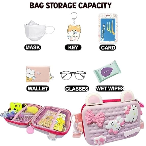 J I Cartoon Soft Silicone Bag Crossbody Shoulder Bag Purse Waterproof Anti Fall Stationery Storage Bag Handbag Sweet Birthday Gift For Children Students Girls, Multicolor