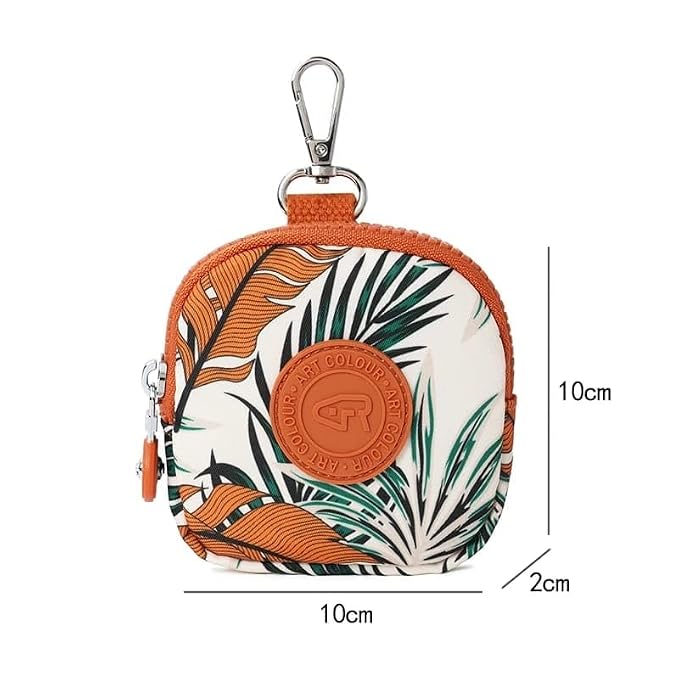 Bag in Mini Coin Purse Pouch with Zipper and Keychain Clip – Small Travel Wallet for Coins, Earbuds, Keys – Compact 10x10x2cm Square Organizer for Women (Orange)