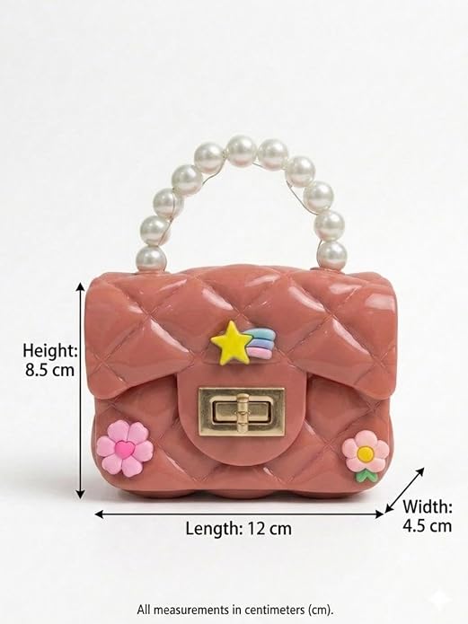 J I Kids Pearl Handle Mini Purse Bag Cute Cartoon Decorative Handbag for Girls