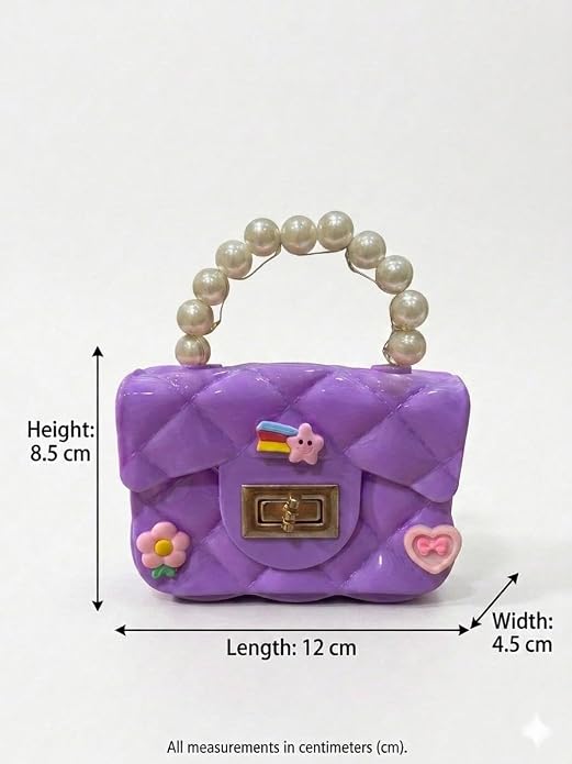 J I Kids Pearl Handle Mini Purse Bag Cute Cartoon Decorative Handbag for Girls