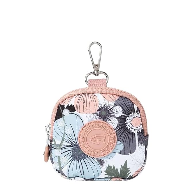 Bag in Mini Coin Purse Pouch with Zipper and Keychain Clip – Small Travel Wallet for Coins, Earbuds, Keys – Compact 10x10x2cm Square Organizer for Women (Pink)