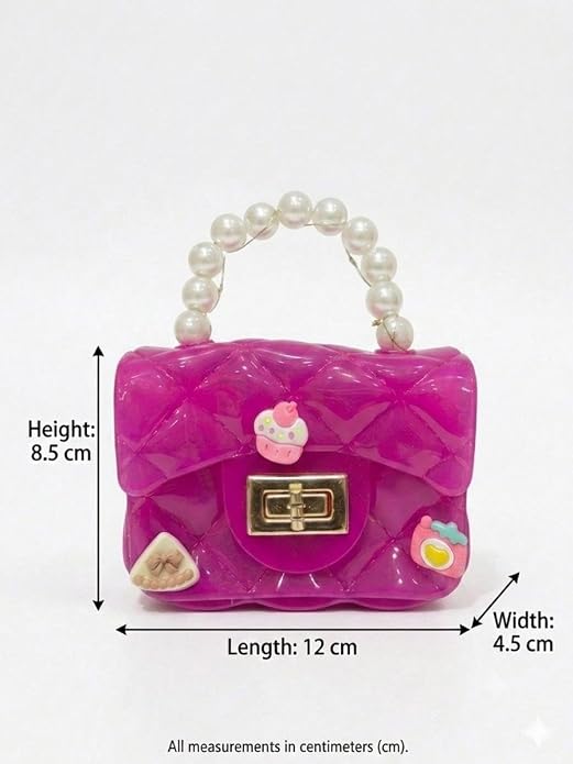 J I Kids Pearl Handle Mini Purse Bag Cute Cartoon Decorative Handbag for Girls