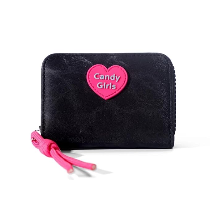 JI ACCESORIES Small Wallet for Girls Credit Card Holder Coin Purse Zipper Small Secure Card Case Cute Wallets Mini Wallets for Women (Black)