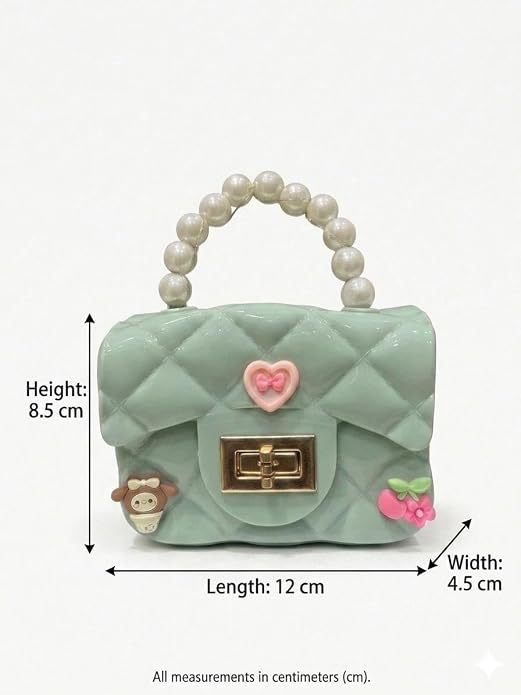 J I Kids Pearl Handle Mini Purse Bag Cute Cartoon Decorative Handbag for Girls