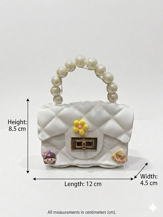J I Kids Pearl Handle Mini Purse Bag Cute Cartoon Decorative Handbag for Girls