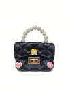 J I Kids Pearl Handle Mini Purse Bag Cute Cartoon Decorative Handbag for Girls