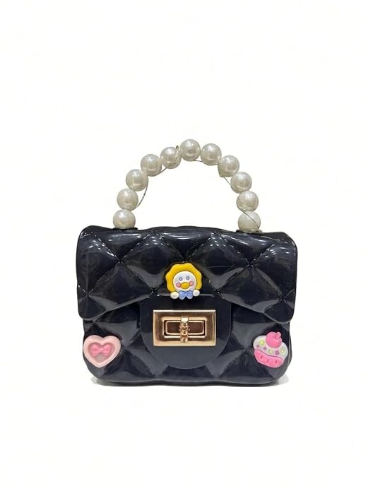 J I Kids Pearl Handle Mini Purse Bag Cute Cartoon Decorative Handbag for Girls