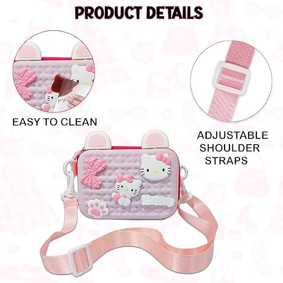 J I Cartoon Soft Silicone Bag Crossbody Shoulder Bag Purse Waterproof Anti Fall Stationery Storage Bag Handbag Sweet Birthday Gift For Children Students Girls, Multicolor
