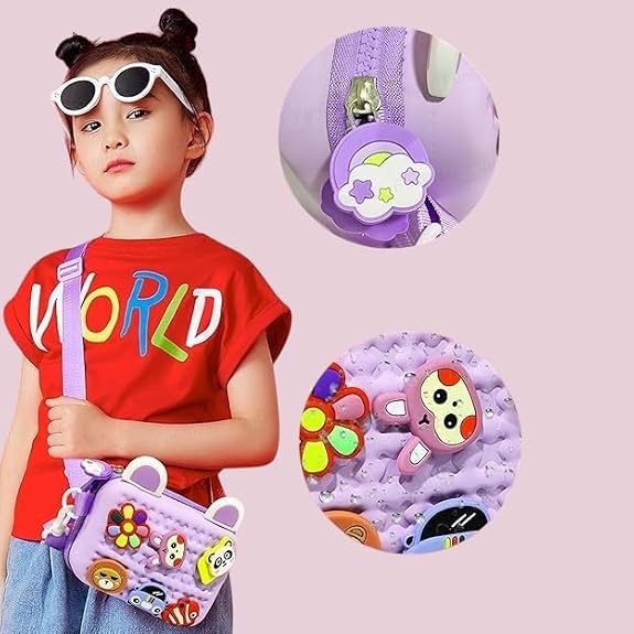 J I Cartoon Soft Silicone Bag Crossbody Shoulder Bag Purse Waterproof Anti Fall Stationery Storage Bag Handbag Sweet Birthday Gift For Children Students Girls, Multicolor