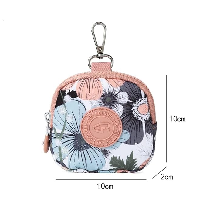 Bag in Mini Coin Purse Pouch with Zipper and Keychain Clip – Small Travel Wallet for Coins, Earbuds, Keys – Compact 10x10x2cm Square Organizer for Women (Pink)