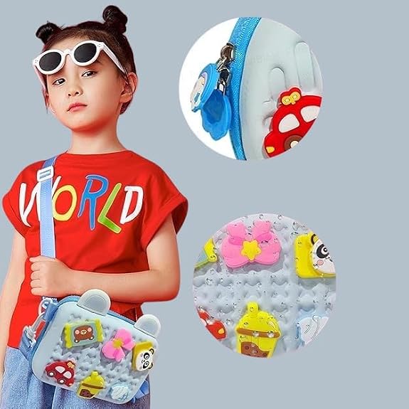 J I Cartoon Soft Silicone Bag Crossbody Shoulder Bag Purse Waterproof Anti Fall Stationery Storage Bag Handbag Sweet Birthday Gift For Children Students Girls, Multicolor