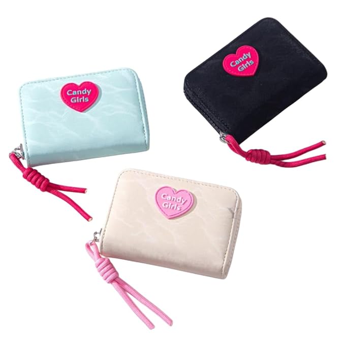 JI ACCESORIES Small Wallet for Girls Credit Card Holder Coin Purse Zipper Small Secure Card Case Cute Wallets Mini Wallets for Women (Blue)