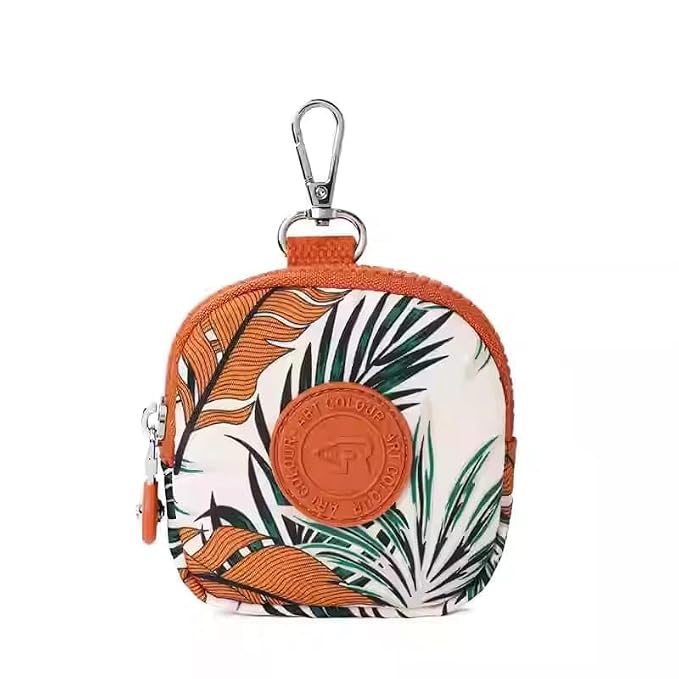 Bag in Mini Coin Purse Pouch with Zipper and Keychain Clip – Small Travel Wallet for Coins, Earbuds, Keys – Compact 10x10x2cm Square Organizer for Women (Orange)