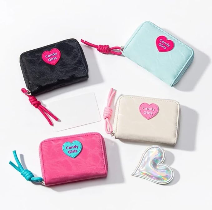 JI ACCESORIES Small Wallet for Girls Credit Card Holder Coin Purse Zipper Small Secure Card Case Cute Wallets Mini Wallets for Women (Black)