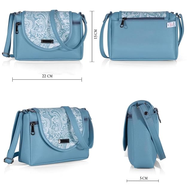 J I Elegant Leather Crossbody Handbag with Paisley Pattern Flap and Secure Zipper Pockets