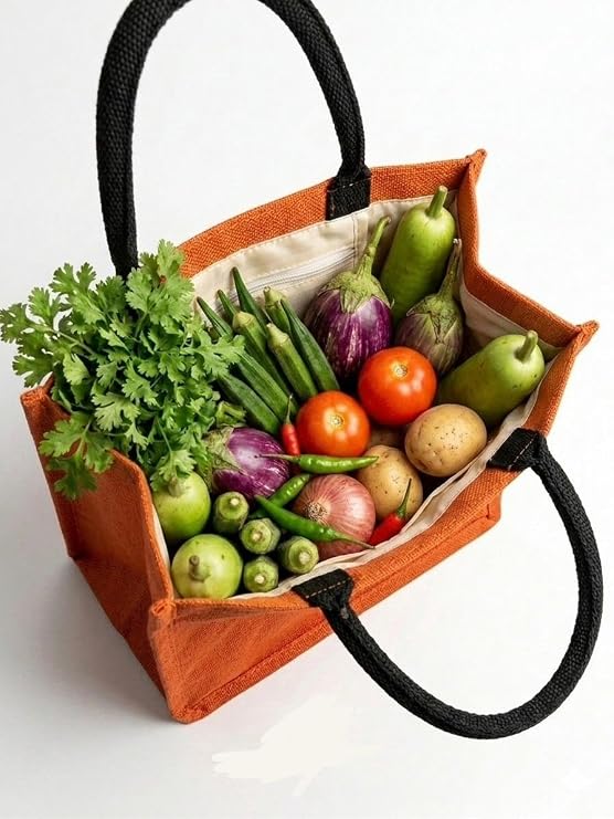 J I Premium Jute Carry Bag with Soft Handles | Reusable Shopping Tote for Work, Travel & Everyday Use