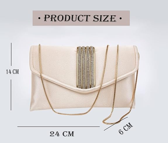 Bag in Elegant Satin Evening Clutch Bag Stylish Envelope Purse with Rhinestone Detail and Detachable Chain Perfect for Formal Events and Special Occasions