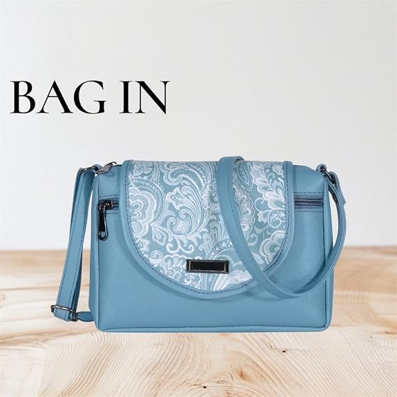 Bag in Stylish Women's Leather Shoulder Bag Embroidered Flap Crossbody Purse with Zipper Compartments & Adjustable Strap