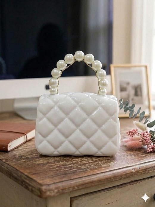 J I Kids Pearl Handle Mini Purse Bag Cute Cartoon Decorative Handbag for Girls