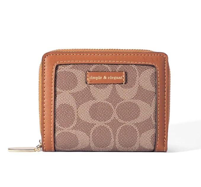 JI Simple & Elegant Women’s Pattern Designer Zipper Wallet – Premium Leather Small Purse with Multiple Card Slots, Coin Pocket & Stylish Compact Design for Everyday Use (Brown)