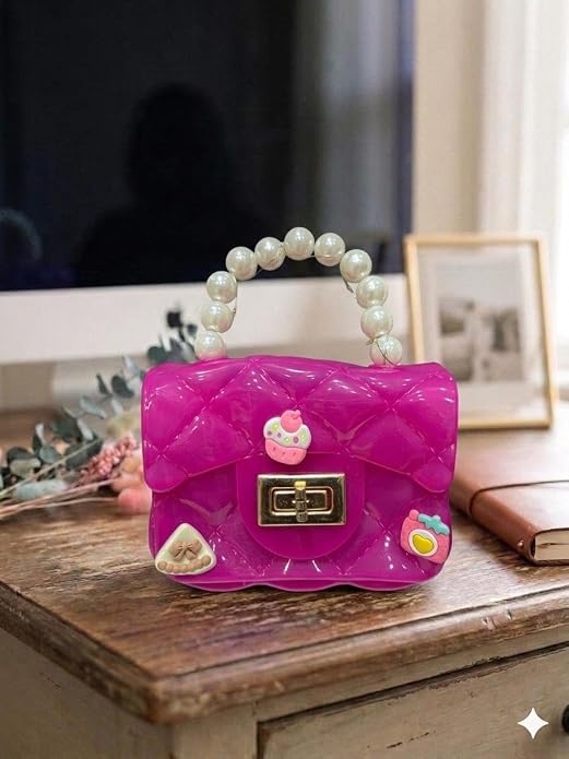 J I Kids Pearl Handle Mini Purse Bag Cute Cartoon Decorative Handbag for Girls