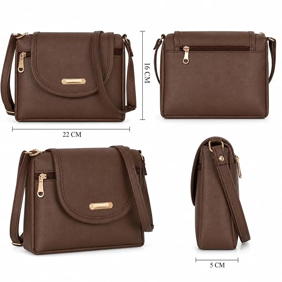 J I ACCESSORIES Women’s Stylish Crossbody Sling Bag – Elegant PU Leather Small Shoulder Purse with Adjustable Strap – Casual & Travel Handbag