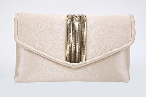 Bag in Elegant Satin Evening Clutch Bag Stylish Envelope Purse with Rhinestone Detail and Detachable Chain Perfect for Formal Events and Special Occasions